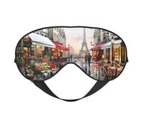 Oil Painting Paris Street Scene Eiffel Tower Night Mask Soft Reversible Eye Cover Adjustable Strap Light Blocking Comfortable Rest