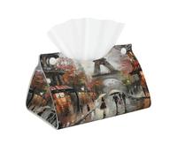 Oil Painting Paris Tissue Box Cover France Eiffel Tower Pu Leather Tissue Holder Long Decorative Organizer For Office Car Home Bathroom Napkins and Facial Dispenser