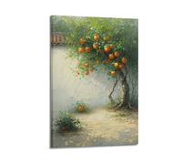 Oil Painting Persimmon Tree Wall Ground Fallen Fruits Poster Wall Art Canvas Aesthetic Cover Painting for Living Room Bed Room 08x12inch(20x30cm) Frame-style