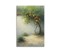 Oil Painting Persimmon Tree Wall Ground Fallen Fruits Poster Wall Art Canvas Aesthetic Cover Painting for Living Room Bed Room 08x12inch(20x30cm) Unframe-style