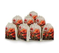 Oil Painting Red Flower 8 PCS Muslin Bags with Drawstring Sachet Bags Empty Small Cotton Drawstring Bag Muslin Reusable & Washable Cotton Bag for Herb Spice Candy Soap Jewelry Wedding Gift Pouches