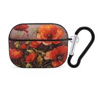 Oil Painting Red Flower AirPods Pro 2 Case Cover, Shockproof Hard Shell Protective Case for Women Men, Compatible with Airpod Pro Case 2nd/1st Generation with Keychain-Black