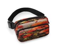 Oil Painting Red Flower Fanny Pack Belt Bag with Adjustable Strap Fashion Waist Bag for Outdoor Sports Hiking, white, 20x13cm, Full Printed Waist Bag