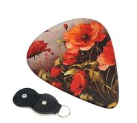 Oil Painting Red Flower Guitar Picks 6-Pack - Pick Set (0.46mm / 0.71mm / 0.96mm) Suitable For Guitar And Ukulele Playing