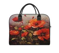 Oil Painting Red Flower Laptop Tote Bag Casual Travel Handbag Multi Pocket Shoulder Bags for Work Travel