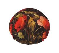 Oil Painting Red Flower Shower Cap For Women Reusable Double Layers Bathing Bath Cap Hair Caps Waterproof Elastic Band Ladies Spa Salon Shower Hat Hair Caps