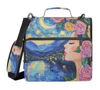 Oil Painting Sense Starry Night Myth 3 Rings Binder with Extra Pockets with Handle Includes Zip Pocket Document Organizer Suitable for Middle School
