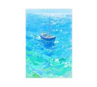 Oil Painting Small Boat at Sea in Rich Colours Canvas Poster Bedroom Decor Landscape Office Room Decor Gift 08x12inch(20x30cm)