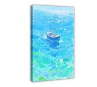Oil Painting Small Boat at Sea in Rich Colours Canvas Poster Wall Art Decor Print Picture Paintings for Living Room Bedroom Decoration 12x18inch(30x45cm)