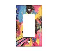 Oil Painting Steam Train Decorative Switch Cover 1 Gang Single Rocker, Steampunk Mechanical Switchcover Wall Plate, Railroad Electrical Faceplate for Bedroom Living Room Decor
