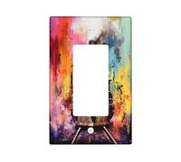 Oil Painting Steam Train Decorative Switch Cover 1 Gang Single Rocker, Steampunk Mechanical Wall Plate Cover, Standard Size, Railroad Electrical Faceplate for Bedroom Living Room Decor