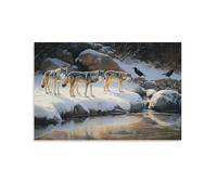 Oil Painting Style Animals Wolves Winter Snow Poster Canvas Wall Art Posters & Prints Paintings Wall Decor for Bedroom Living Room Decor for Mens Women Framed Unframed 12x18inch(30x45cm)