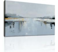 Oil Painting Style Canvas Wall Art for Bedroom Nature Lake Surface Sky Pattern Pictures Prints Wall Decor, Light Grey Artwork Canvas Posters DIY Gift for Living Room Hallway Entryway, 120x60 cm
