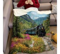 Oil Painting Style Flannel Fleece Blanket 70 x 100 cm Old steam train Soft Warm Reversible Lightweight Cozy Sofa Couch Chair Bed Throw for Adults Kids