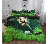 Oil Painting Style Golf Printed Duvet Cover Set Single Size, Soft Brushed Microfiber Reversible Army Green Bedding Set with Zipper Closure & 4 Corner Ties, Non-Iron Breathable Quilt Cover