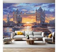 Oil Painting Style Murals Photo Wallpaper London Building Tower Bridge Non-Woven Premium Art Print Fleece Wall Mural Poster Picture Design Modern Boy Girl Bedroom Home Decor 350 x 256cm