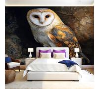 Oil Painting Style Photo Wallpaper 3D Effect Animal Barn Owl Mural Wallpaper Non-Woven Wall Mural, 350 x 256 cm Large Murals Wall Decor for Bedroom, Living Room, Kids Room