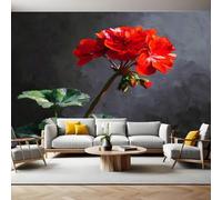 Oil Painting Style Photo Wallpaper 3D Effect Flower red Geranium Mural Wallpaper Non-Woven Wall Mural, 350 x 256 cm Large Murals Wall Decor for Bedroom, Living Room, Kids Room