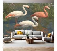 Oil Painting Style Photo Wallpaper Three Flamingos Wall Murals for Living Room Bedrooms Office Tv Background Wall Large Mural Poster 300 x 210 cm Home Decoration