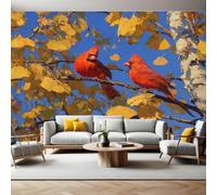 Oil Painting Style Photo Wallpaper Two Cardinals Wall Mural Non-Woven Art Print 250 x 180cm Wallpaper Mural Photo Kids Bedroom Office Living Room Home Poster Decoration