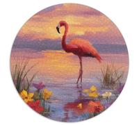 Oil Painting Style,Puzzles Flamingos on The Lake Gemusterte Nachhaltige Puzzles Für Erwachsene Hochwertige Holzspielpuzzles 1000pcs (67.5x67.5cm)