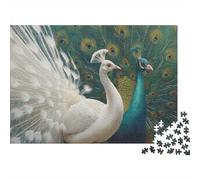 Oil Painting Style Rätsel Für Erwachsene |White Peacock Blue Green Peacock| Familienspaß-Puzzles 1000pcs (75x50cm) Erwachsene