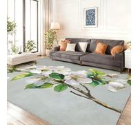 Oil Painting Style Rugs Hallway 80 x 150 cm, Plants Branches Flowers Themed Print Area Rugs With Non-Slip Backing, Grey Washable Low Pile Carpet for Bedroom Fireside Sitting Room Kidsroom Home Decor