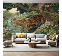 Oil Painting Style Wall Mural 250 x 180 cm Jungle Cheetah Non-Woven Art Print Wallpaper Mural for Walls Living Room Bedroom TV Background Boys Girls Kids Rooms Decoration