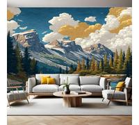 Oil Painting Style Wall Mural 250 x 180 cm Rocky Mountains Illustration Non-Woven Art Print Wallpaper Mural for Walls Living Room Bedroom TV Background Boys Girls Kids Rooms Decoration