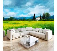 Oil Painting Style Wall Murals 200 x 140 cm Photo Wallpaper, Non-Woven Premium Mural Meadow Farmhouse Cottage Flowers for Living Room Bedroom Kitchen Office Kids Decoration Wall Hanging