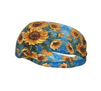 Oil Painting Sunflower Print Elastic Headbands for Women Sports Head Wrap Unisex Sweatbands,for Workout Yoga Running