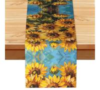 Oil Painting Sunflower Print Table Runner Kitchen Dining Table decor for Indoor Outdoor Party Dinner 13x72 Inch
