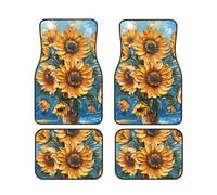 Oil Painting Sunflower Print Vehicle Foot Mat Set 4 Pieces Floor Mats Waterproof Anti-Slip Cars Trucks SUV Vans