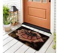 Oil Painting Tarantula Front Black Door Mat Outside Inside Entrance 29 * 17, Vintage Flower Spider Outdoor Indoor Washable Doormat, Small Retro Insect Classroom Patio Garage Shoes Off Doormat