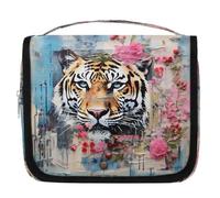 Oil Painting Tiger Flower Travel Toiletry Bag with Hanging Hook, Waterproof Hanging Makeup Organizer Portable Cosmetic Bag for Women & Men Travel Essentials Accessories