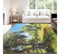 Oil Painting Tranquil Therapeutic Rural Area rug 120 x 170 cm, Green Nature Forest Meadow Short Pile Indoor Carpet for Living Room & Bedroom, Non Slip Washable Carpet
