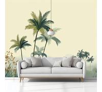 Oil Painting Tropical Plants Palm Coconut Trees Non-Woven Wallpaper 400 x 280 cm Bedroom Wall Mural, Beige Photo Wallpaper Poster Wall Covering, for Children’s Room Home Restaurant Living Room Hallway