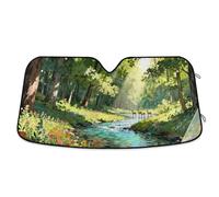 Oil Pianting Trees Lake Sun Cover for car Folding Reflective Sun Shade Organizer Parasol para Autos