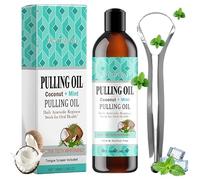 Oil Pulling - Coconut Oil Pulling for Teeth - Free Mint Mouthwash with Tongue Scraper. Promotes Fresh Breath, Whiter Teeth & Healthier Gums. Ideal for Daily Oral Care Routine
