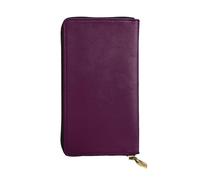Oil purple Long leather wallet, portable credit card holder, zippered coin purse, and ID compartment