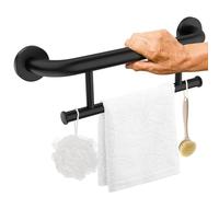 Oil Rubbed Black Grab Bar 17 Inch w/Towel Holder, iHansee Stainless Steel Shower Towel Bar Bathroom Balanced Support Handle, Wall Mount Safety Handrail Grab Rail for Elderly Senior Handicap Disabled