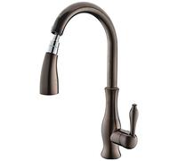 Oil-Rubbed Bronze Kitchen Faucet with Pull-Out Spray Stylish Deck-Mounted Copper Tap for Hot & Cold Water Perfect for Modern & Classic Kitchen Decor