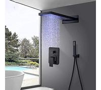 Oil Rubbed Bronze LED Waterfall & Rainfall Shower Faucet 3 Ways Mixer Valve W/Hand Shower