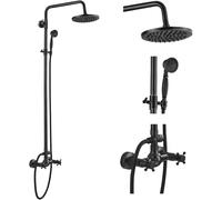 Oil Rubbed Bronze Rain Shower System Set 2 Knobs Mixing 8 Inch Rainfall Shower Head with Handheld Spray Bathroom Shower Faucet