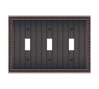 Oil Rubbed Bronze Triple Toggle Light Switch Cover Plate Sunken Pearls Decorative Switch Plates Covers Durable Solid Zinc Alloy 3 Gang Wall Plates