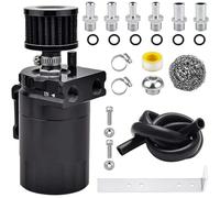 Oil Separator Segregator Oil Catch Can Kit Reservoir Baffled Tank with Breather Filter Universal Aluminum PCV Valve Oil Separator(Black)