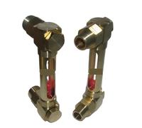 Oil Sight Glass Window Double Elbow 3/8 Inch Brass Oil Liquid Level Indicator Gauge Sight Glass Winodw with Red Float Ball(127mm or 5 inch)