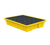 Oil Spill Tray, Modular Spill Containment Platform with Flat Top Grating, Polyethylene Leakproof Pallet for Warehouses
