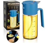 Oil Sprayer for Cooking, 2 in 1 Olive Oil Dispenser Bottle for Cooking,500ml/17oz Glass Olive Oil Sprayer, Patented, Continuous Spray with Portion Control, for Kitchen, Air Fryer, Salad, BBQ - Blue