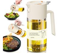 Oil Sprayer for Cooking, 2 in 1 Olive Oil Dispenser Bottle for Cooking,500ml/17oz Glass Olive Oil Sprayer, Patented, Continuous Spray with Portion Control, for Kitchen, Air Fryer, Salad, BBQ - White